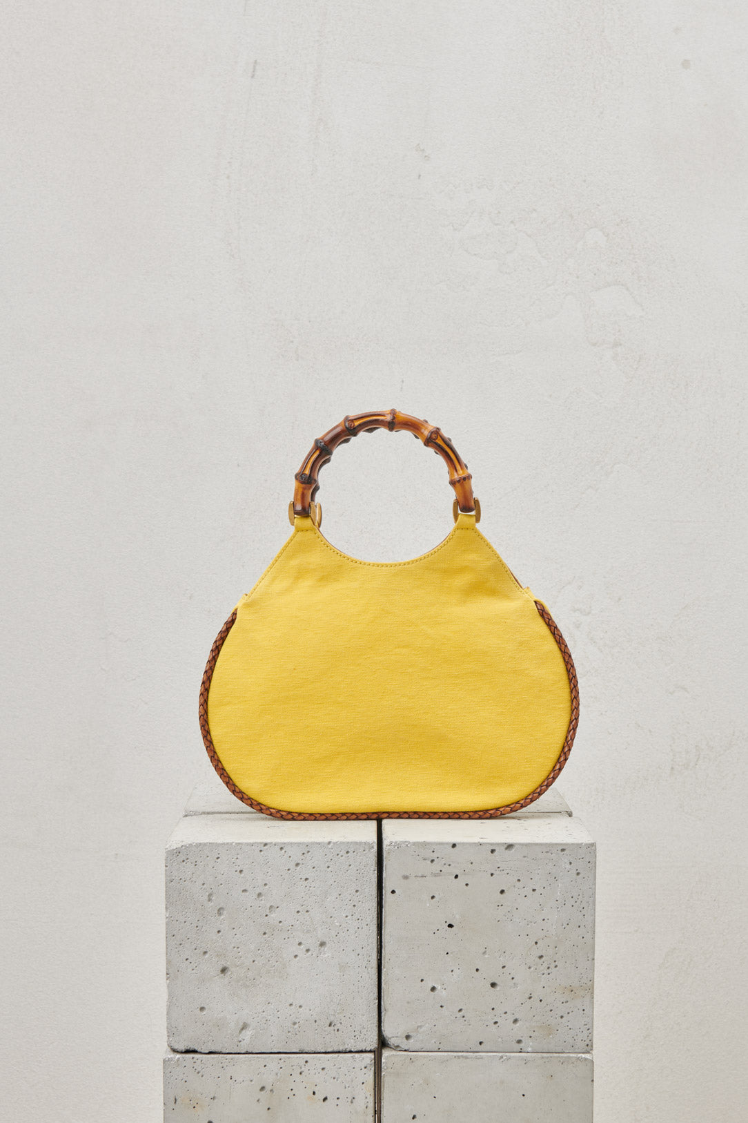 YELLOW BAG WITH BAMBOO HANDLES