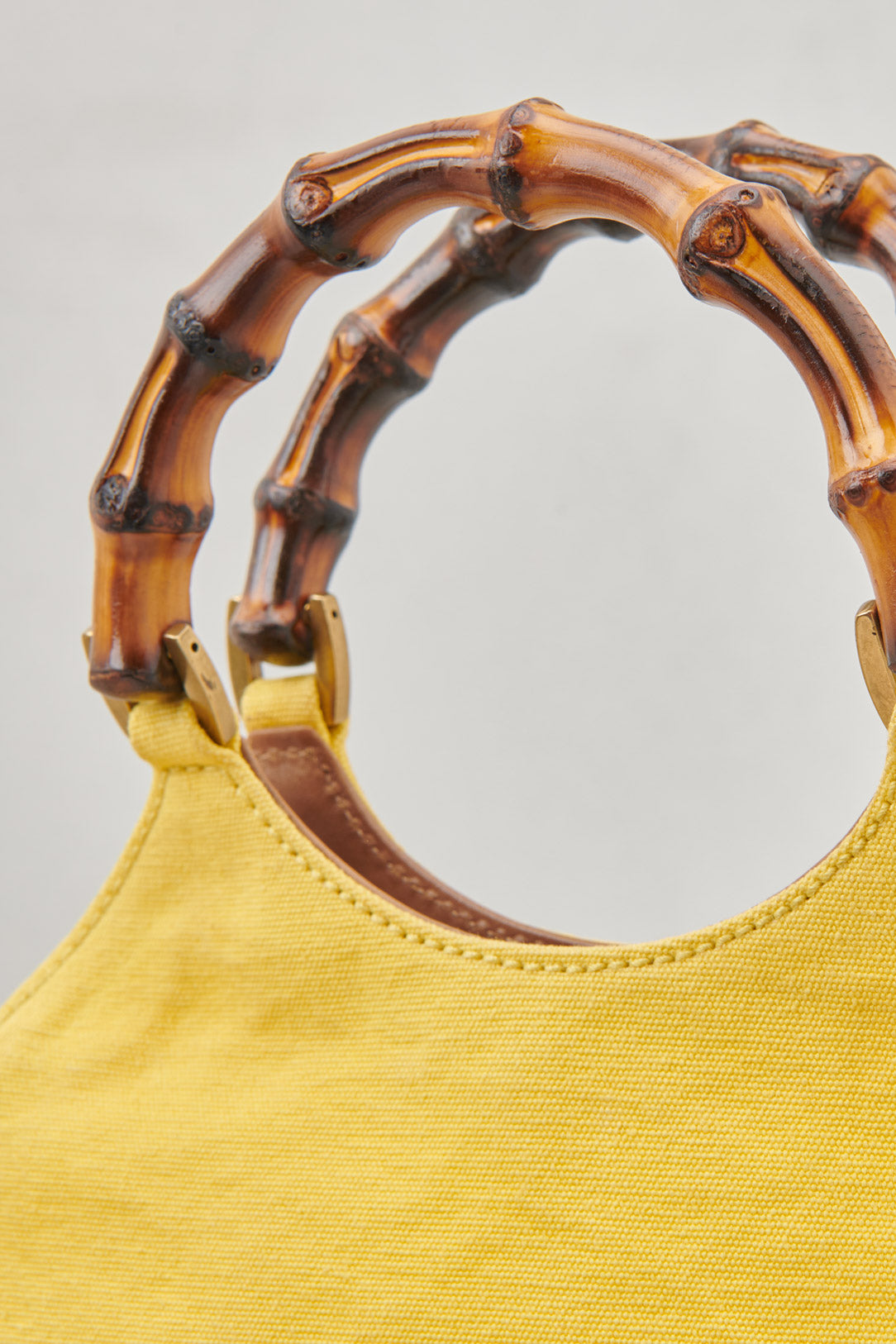 YELLOW BAG WITH BAMBOO HANDLES