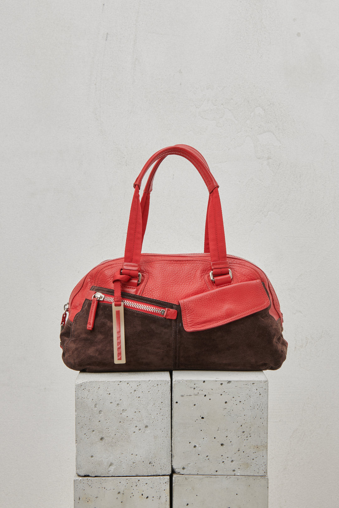 RED LEATHER AND SUEDE BAG