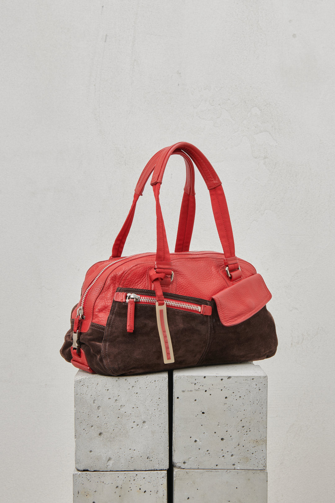 RED LEATHER AND SUEDE BAG