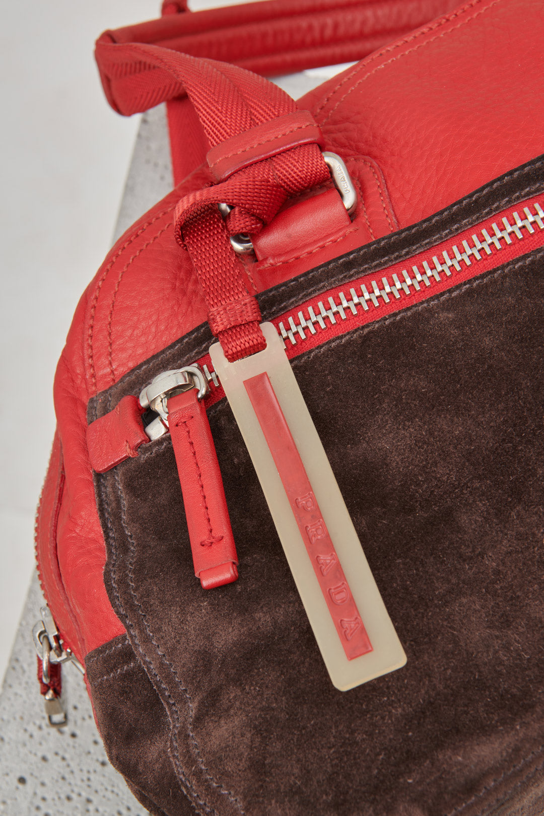 RED LEATHER AND SUEDE BAG