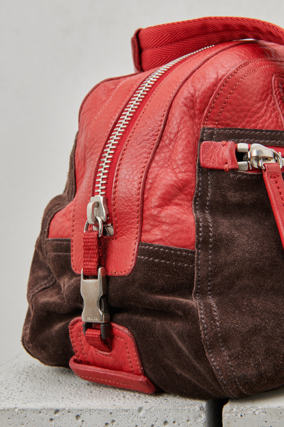 RED LEATHER AND SUEDE BAG