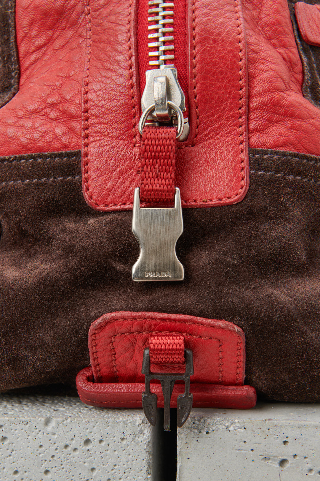 RED LEATHER AND SUEDE BAG