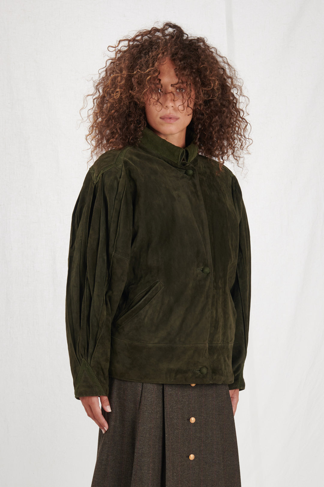 GREEN SUEDE AVIATOR JACKET