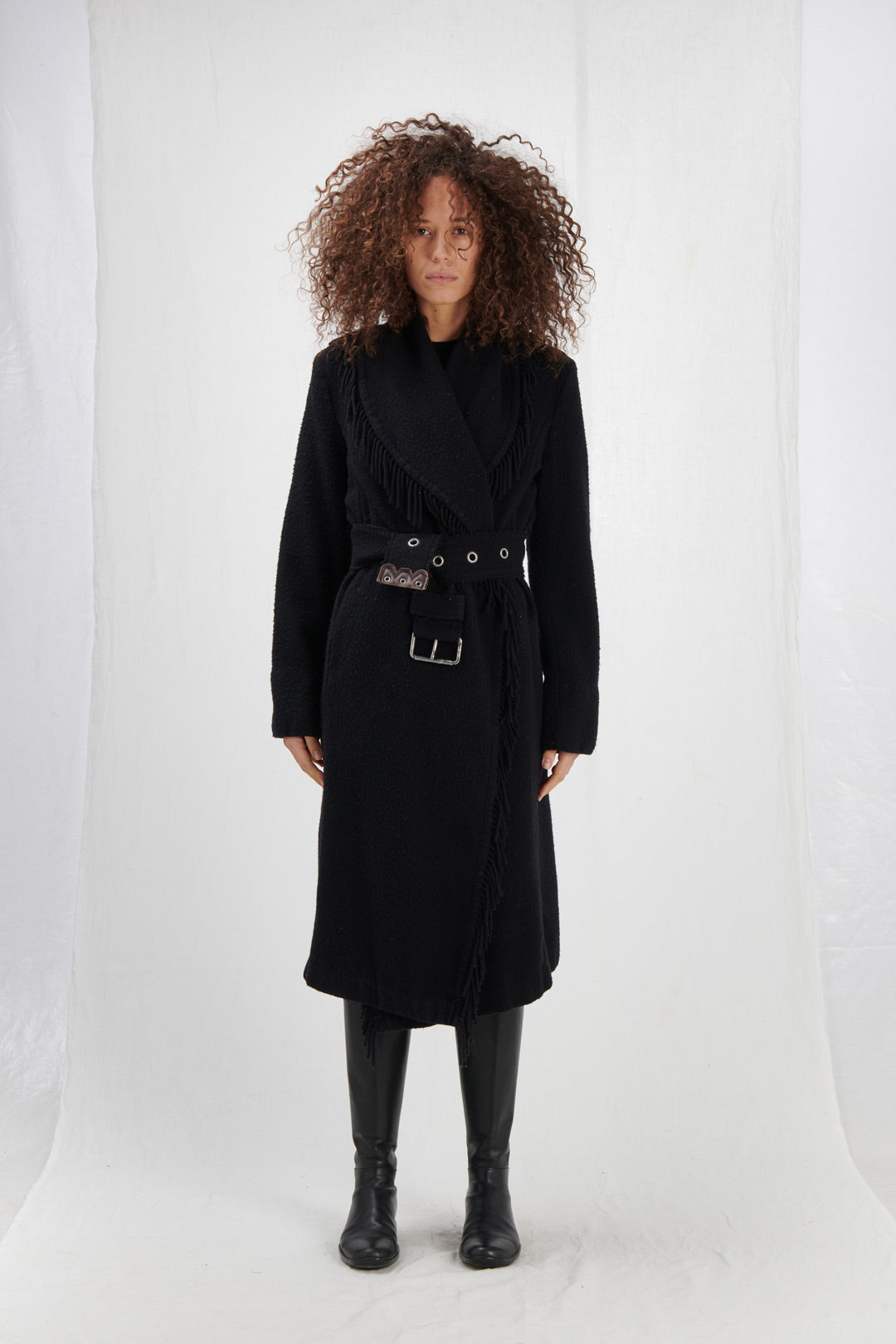 COAT WITH FRINGES AND BELT