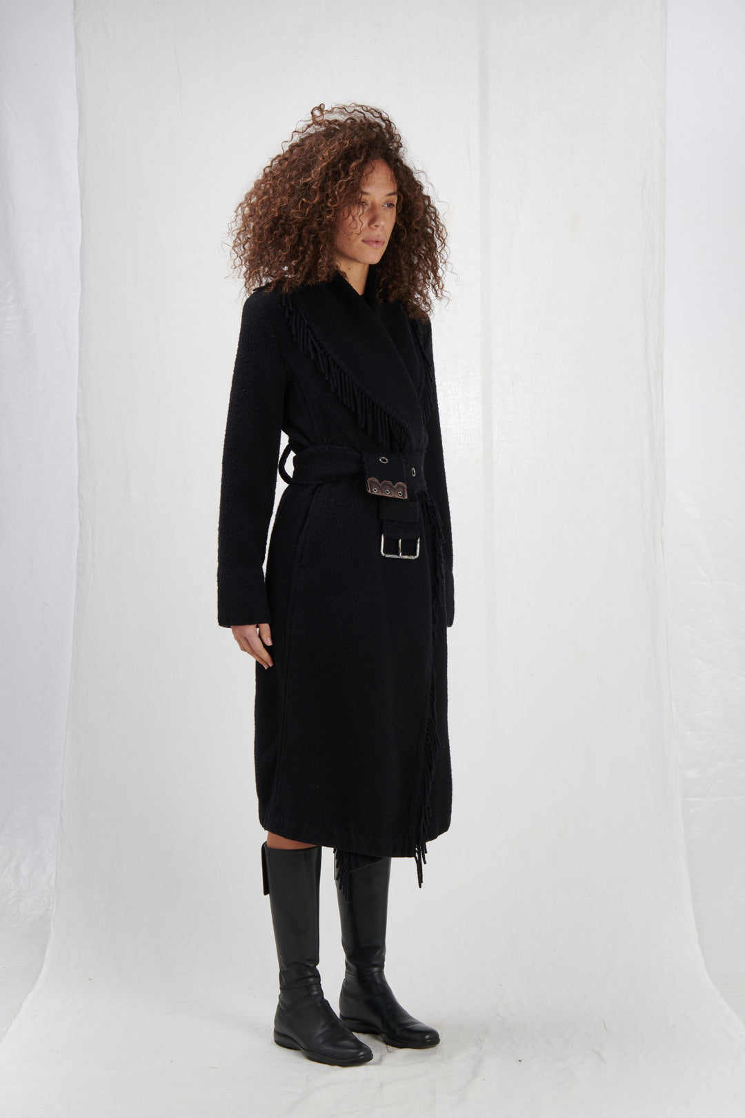 COAT WITH FRINGES AND BELT