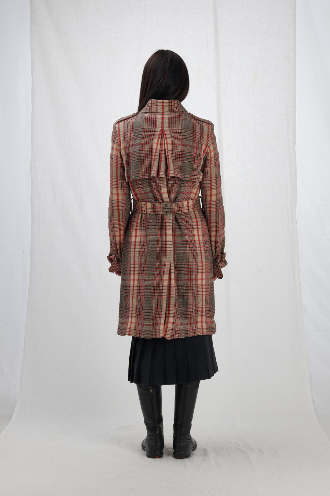 TRENCH TARTAN ROSSO NERO