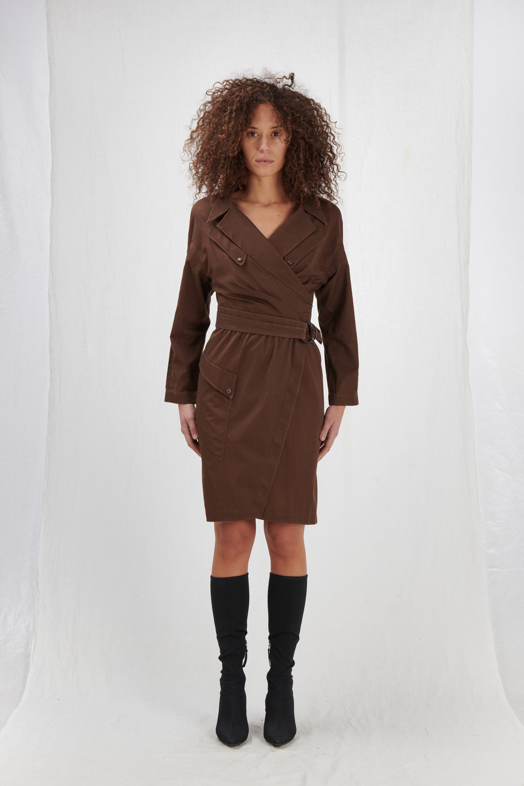 BROWN DRESS WITH BELT