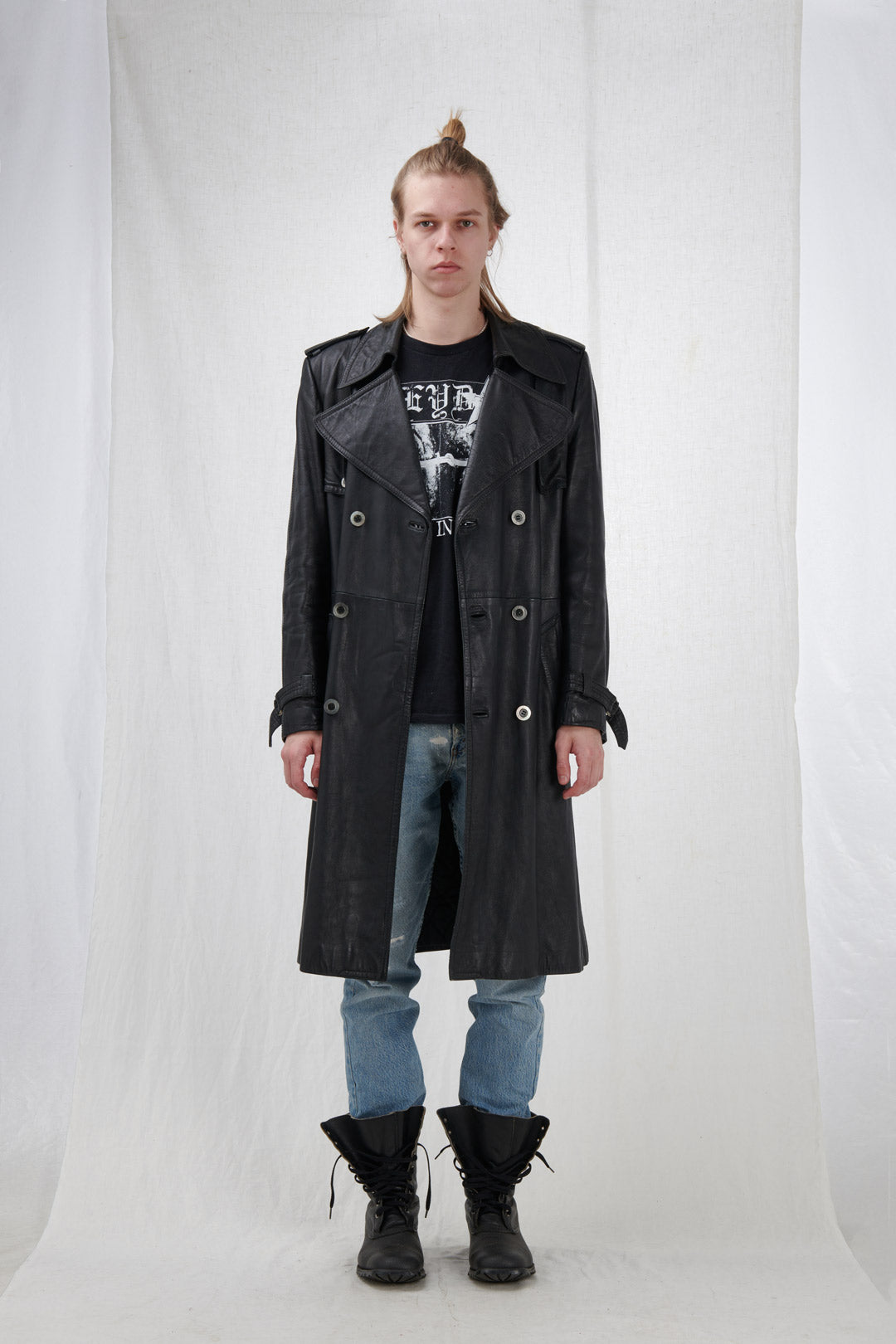 LONG LEATHER COAT WITH BELT