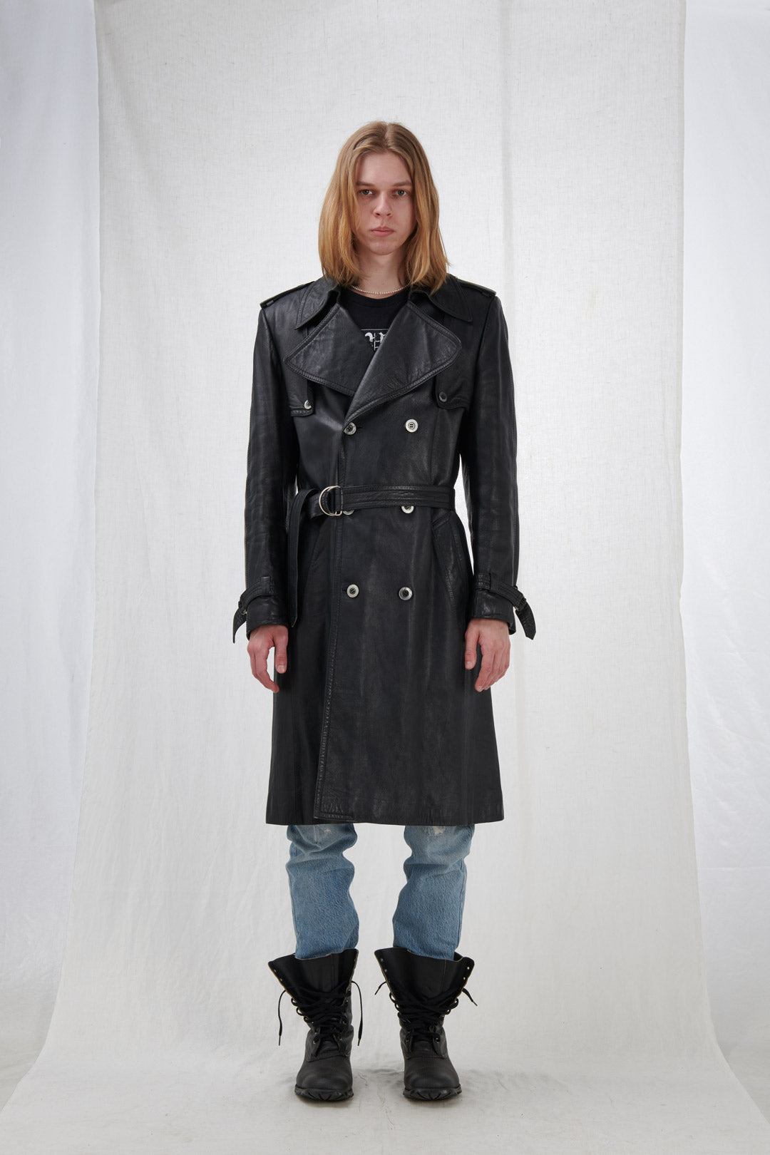 LONG LEATHER COAT WITH BELT