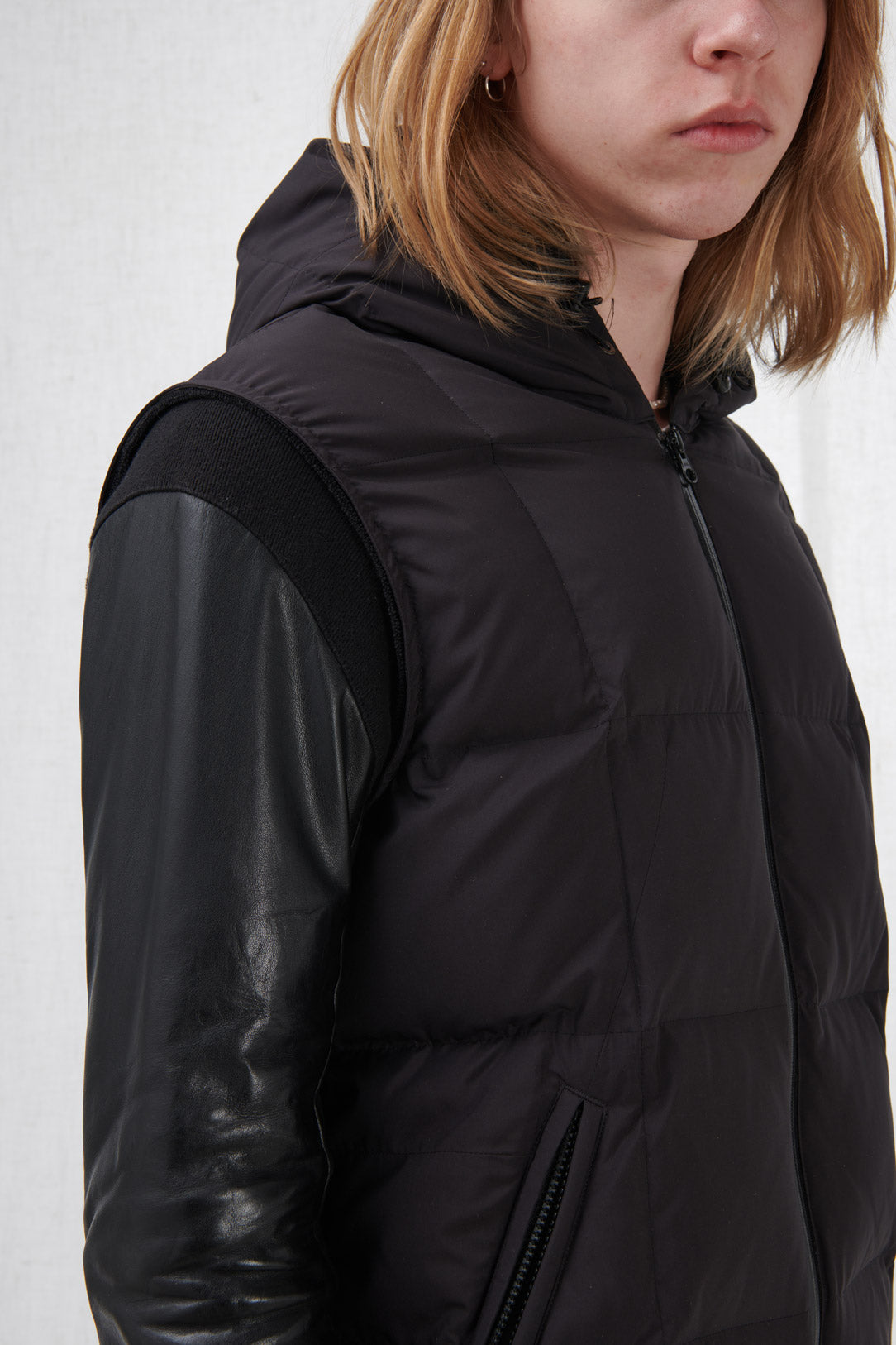 LEATHER SLEEVED DOWN JACKET