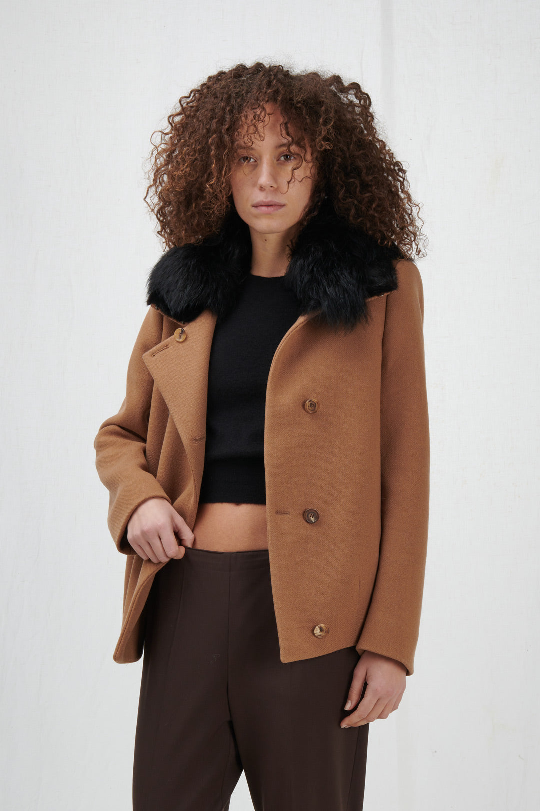 WOOL JACKET WITH FUR COLLAR