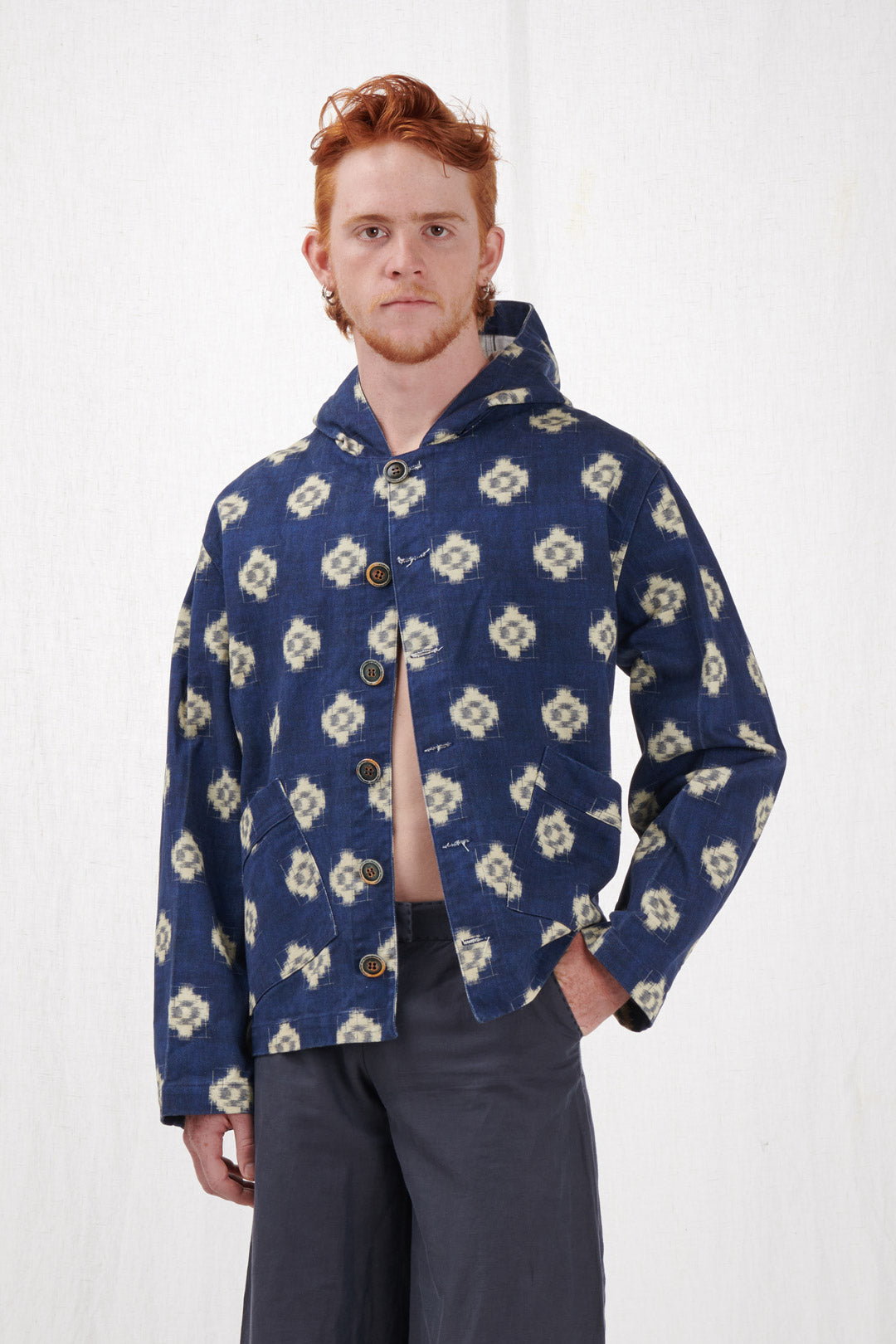 JACKET WITH HOOD AND GEOMETRIC PRINT