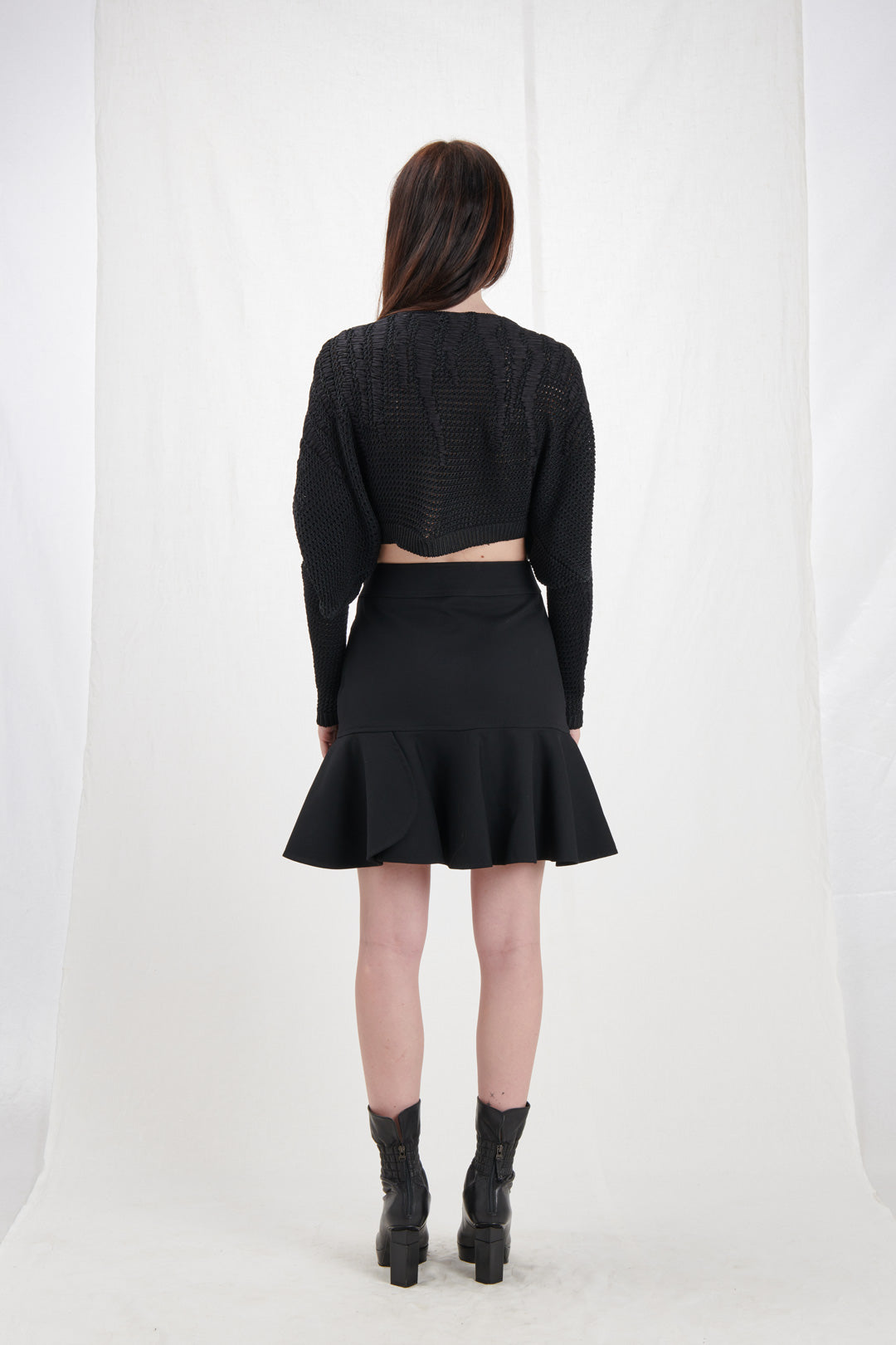 BLACK MINI SKIRT WITH RUFFLES