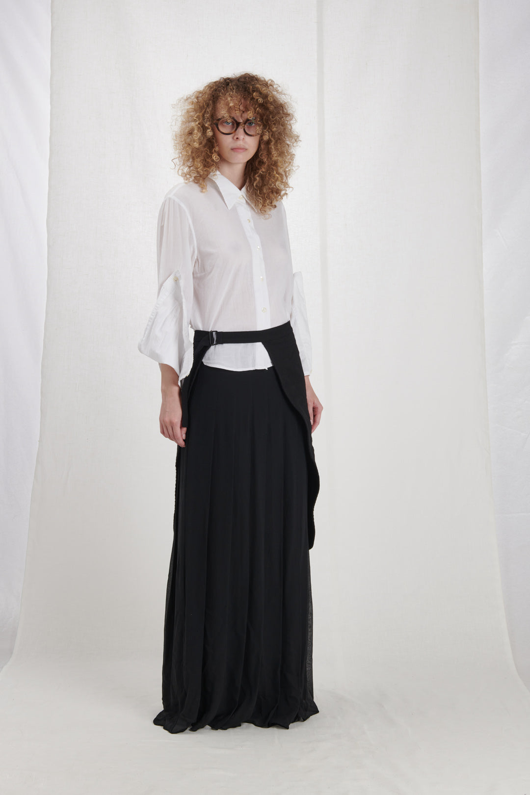 BLACK WOOL AND LINEN SKIRT