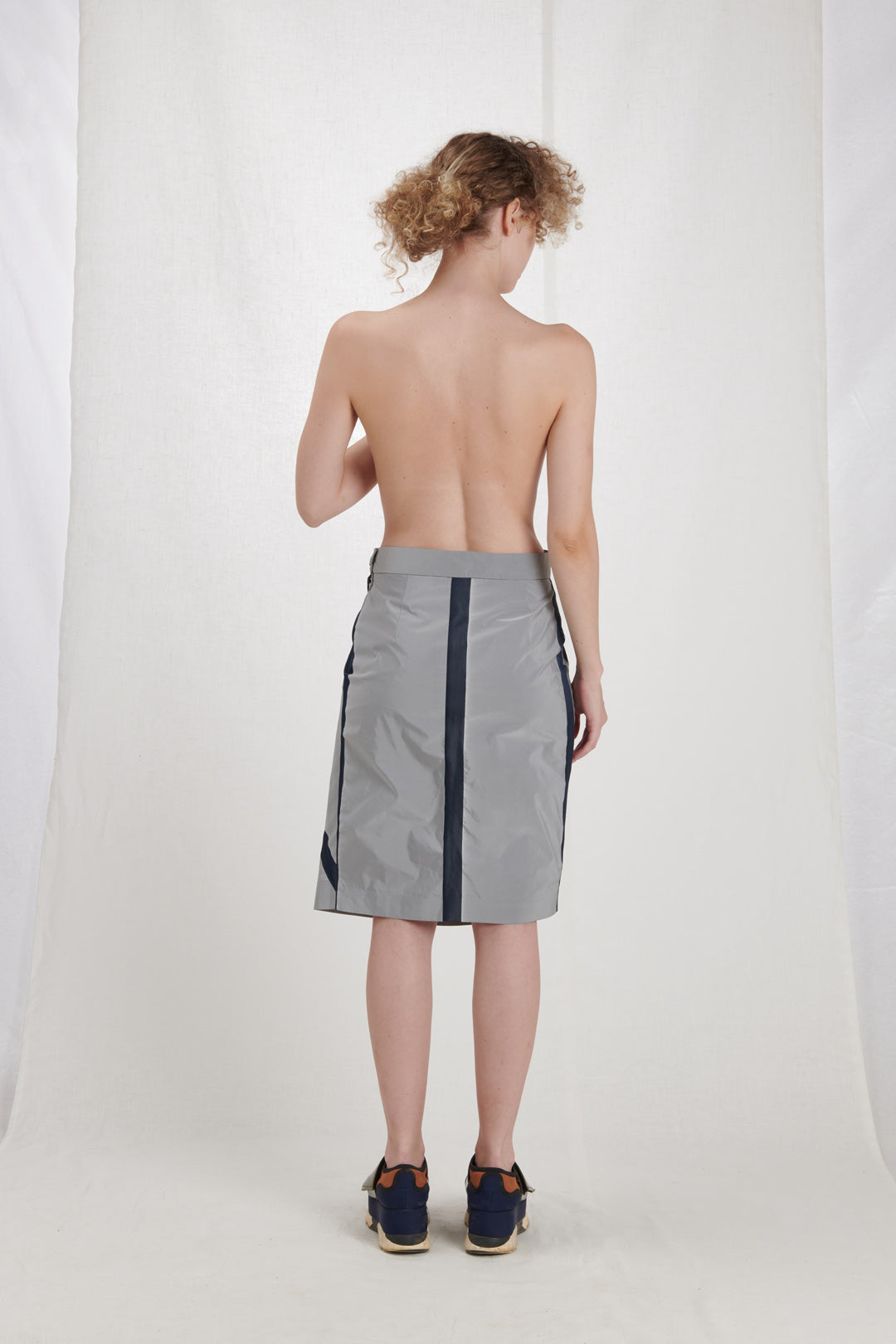 GRAY AND BLUE PENCIL SKIRT