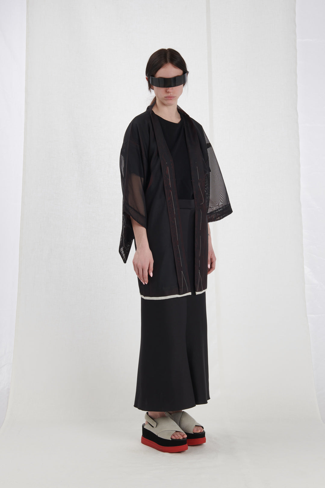 MESH KIMONO WITH EXPOSED STITCHING