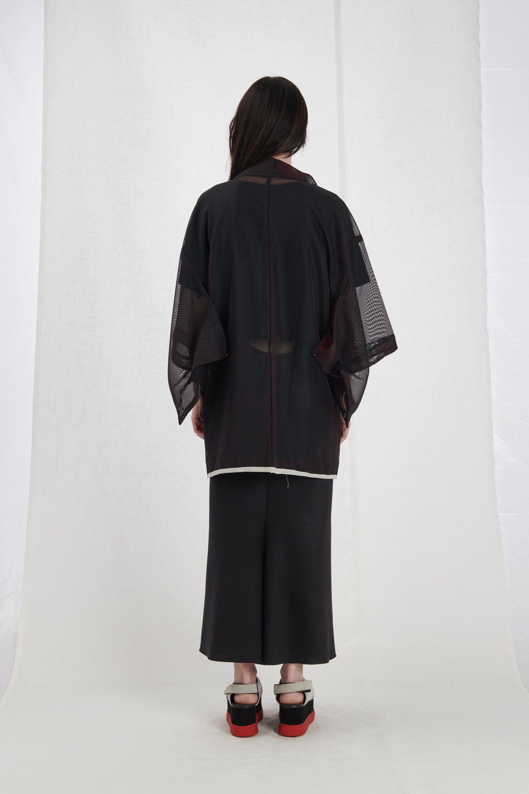 MESH KIMONO WITH EXPOSED STITCHING