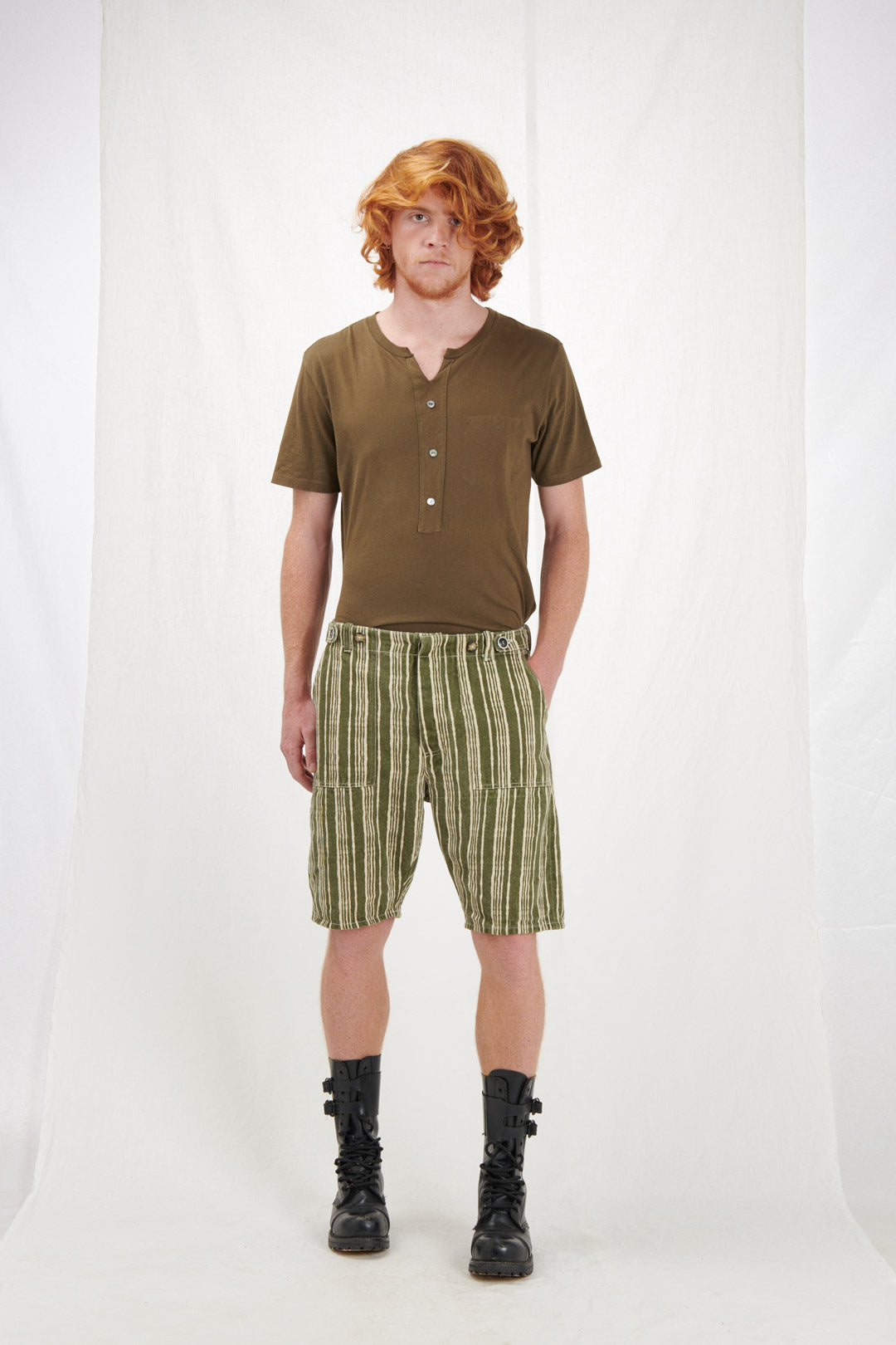 GREEN STRIPED BERMUDA SHORTS