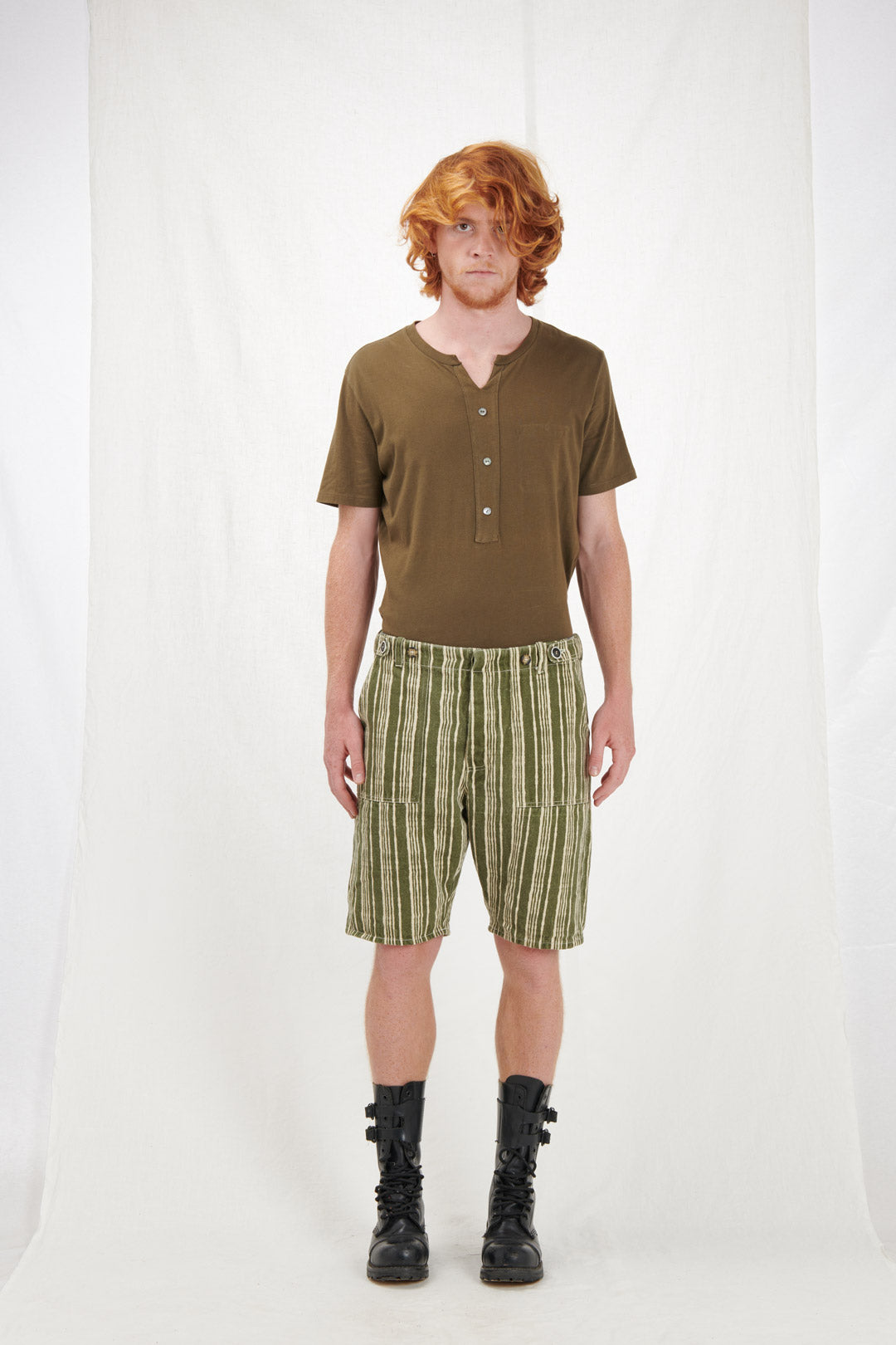 GREEN STRIPED BERMUDA SHORTS