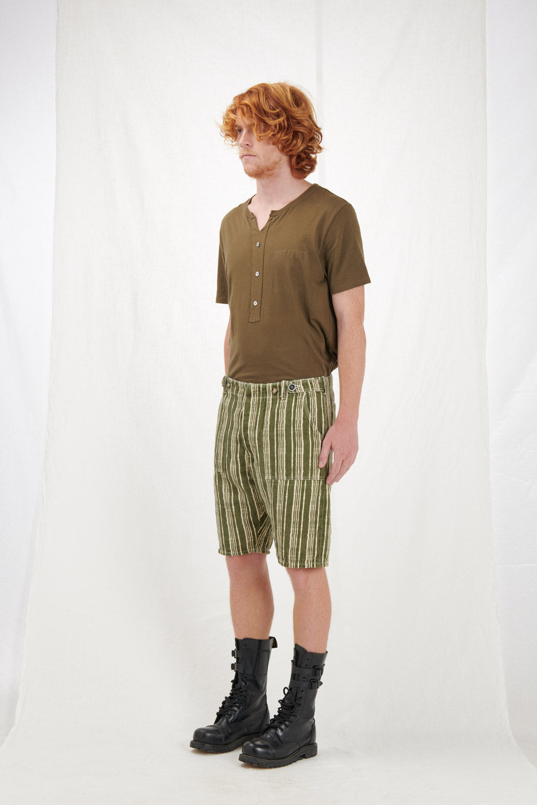 GREEN STRIPED BERMUDA SHORTS