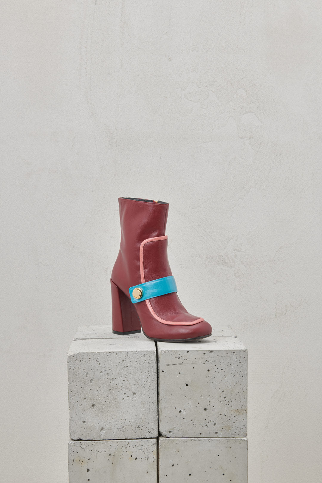 BURGUNDY LEATHER ANKLE BOOTS