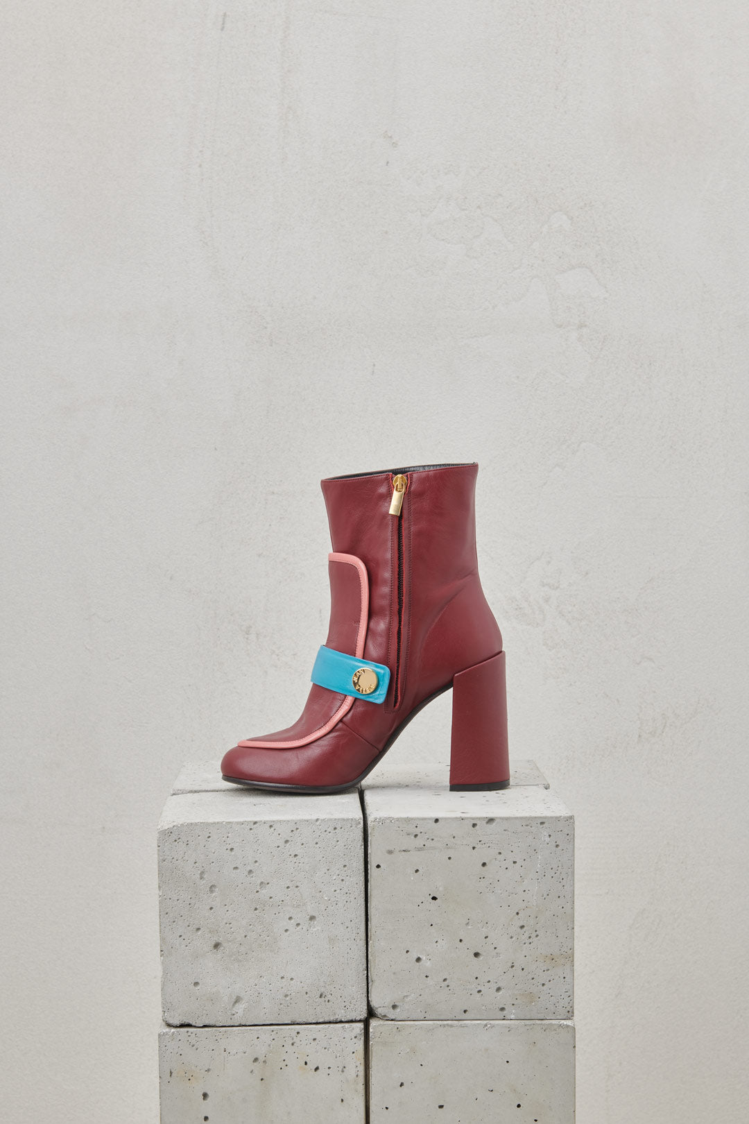 BURGUNDY LEATHER ANKLE BOOTS