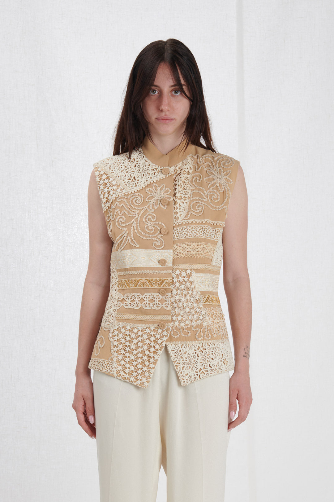 OCHER VEST WITH EMBROIDERY