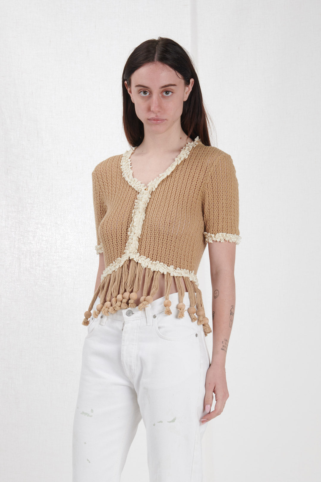 KNITTED CARDIGAN WITH WOODEN PEARLS