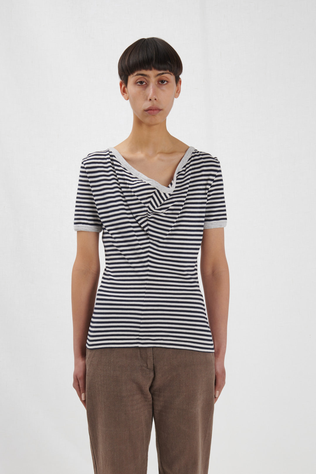 STRIPED T-SHIRT WITH DRAPING