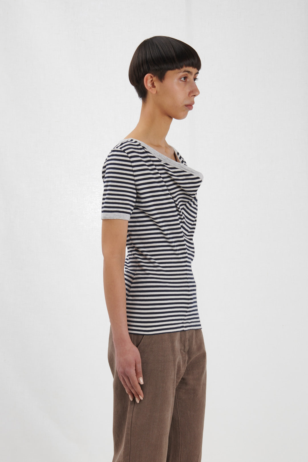 STRIPED T-SHIRT WITH DRAPING