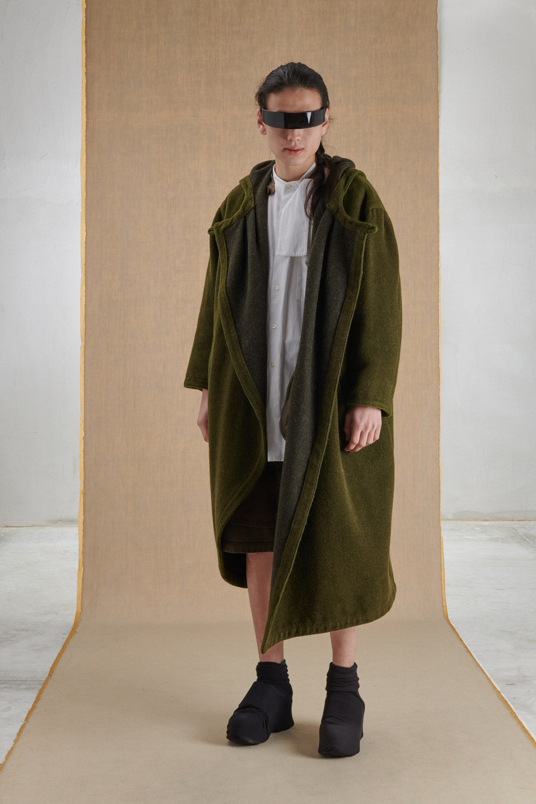 LONG GREEN WOOL AND ALPACA COAT