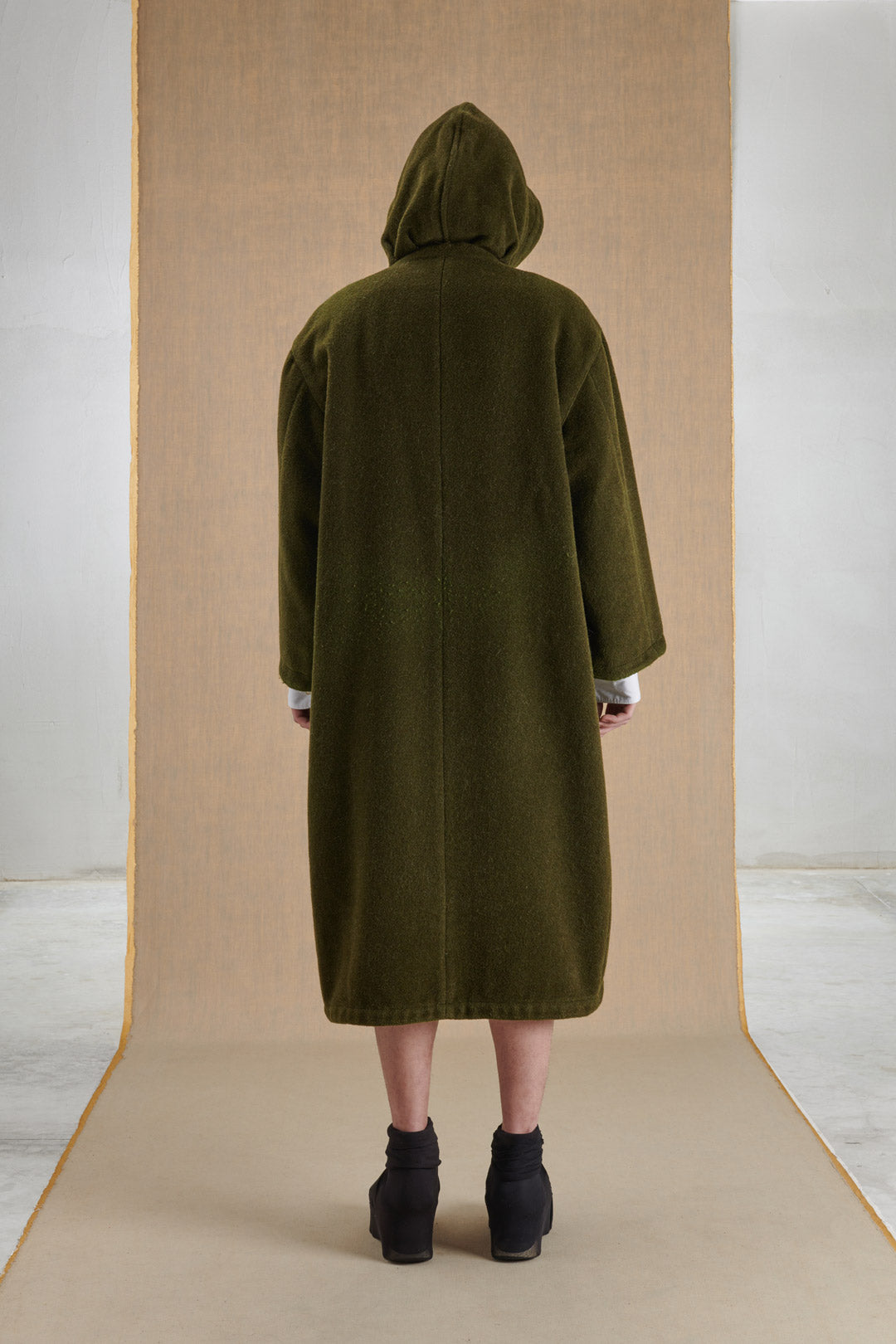 LONG GREEN WOOL AND ALPACA COAT