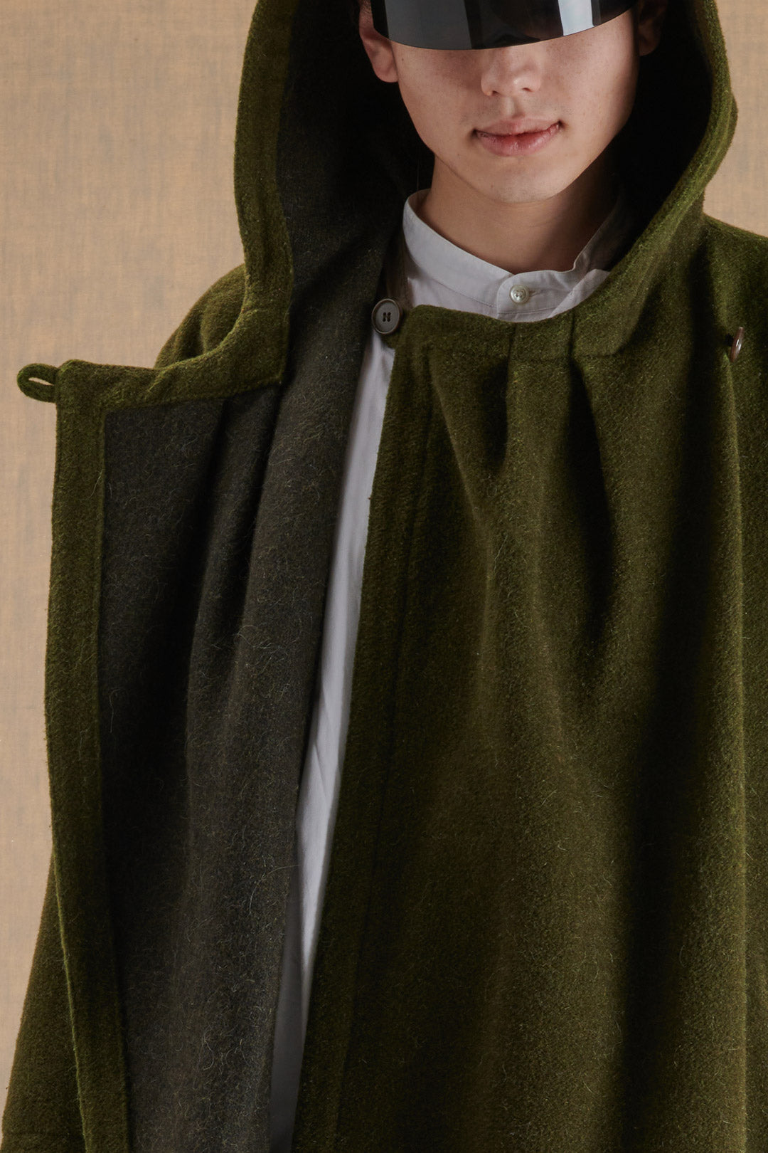 LONG GREEN WOOL AND ALPACA COAT