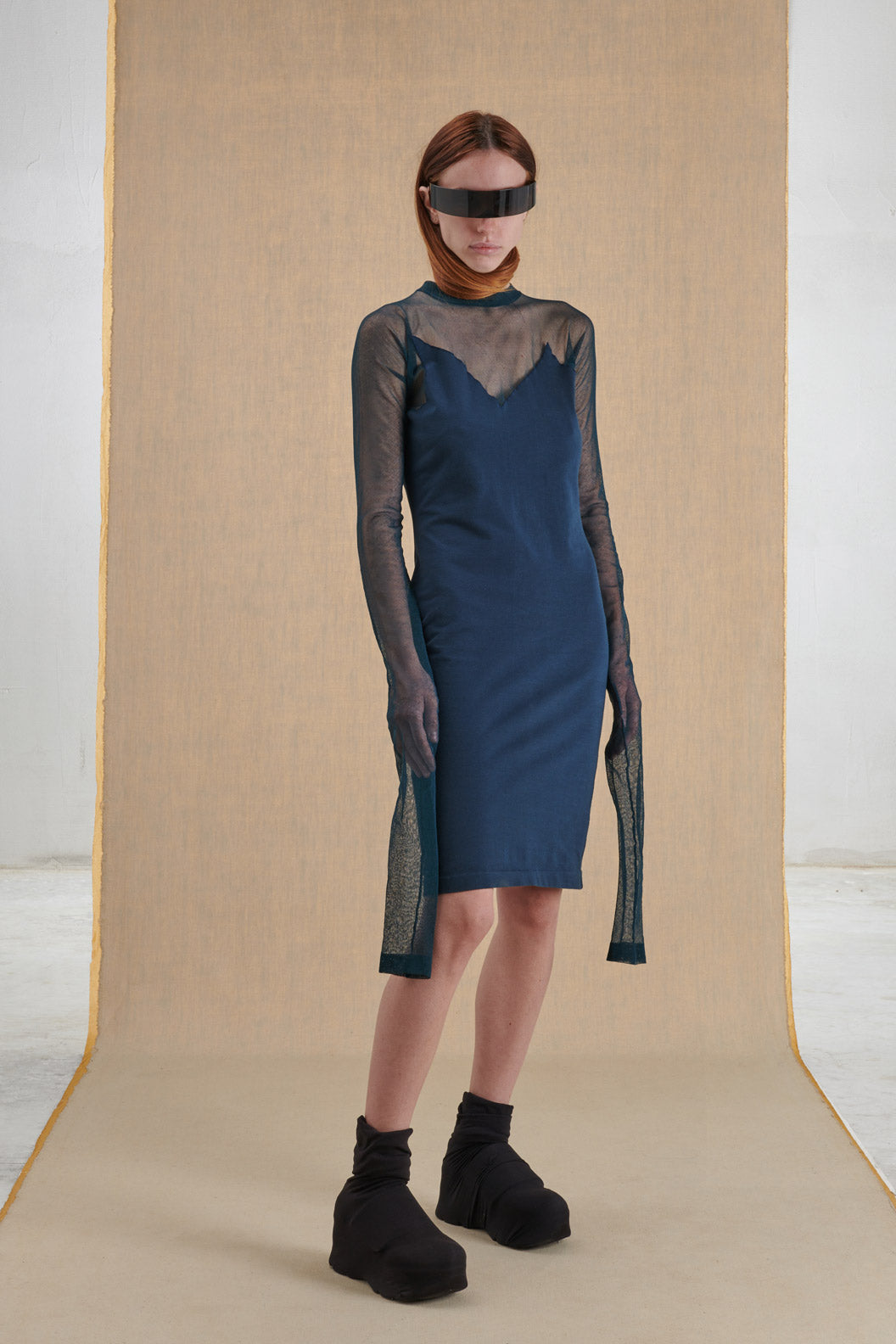 BLUE SHEER JERSEY DRESS 