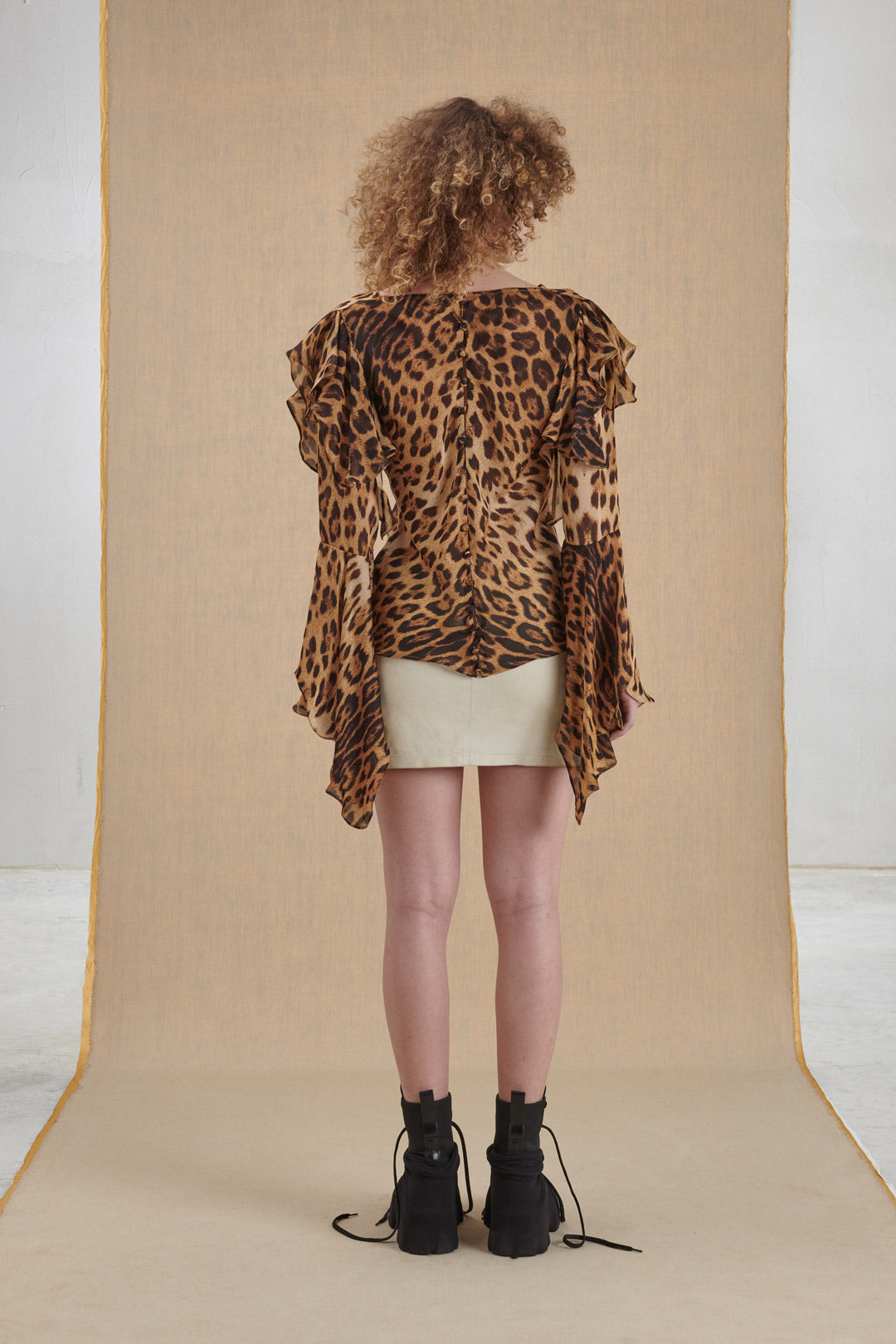 LEOPARD SHIRT WITH RUFFLES AND DRAPING