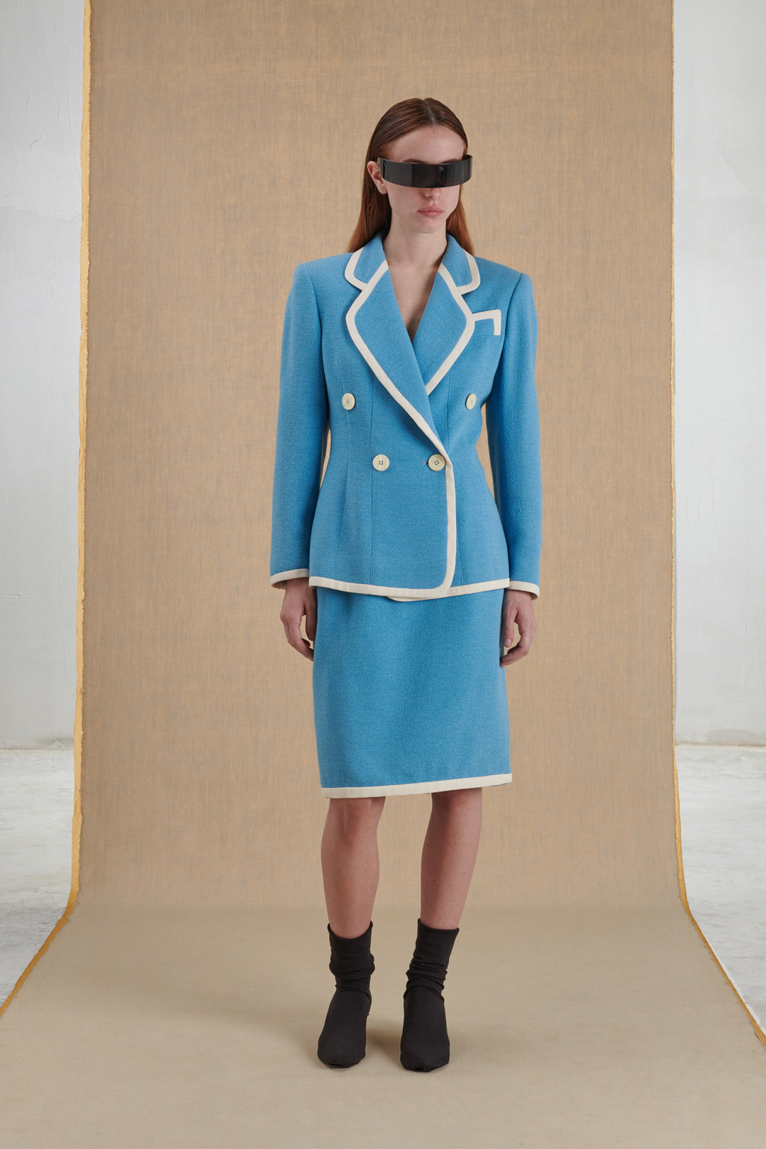 CHRISTIAN DIOR LIGHT BLUE SUIT WITH WHITE DETAILS