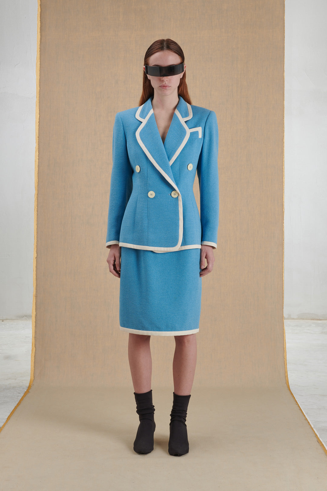 CHRISTIAN DIOR LIGHT BLUE SUIT WITH WHITE DETAILS