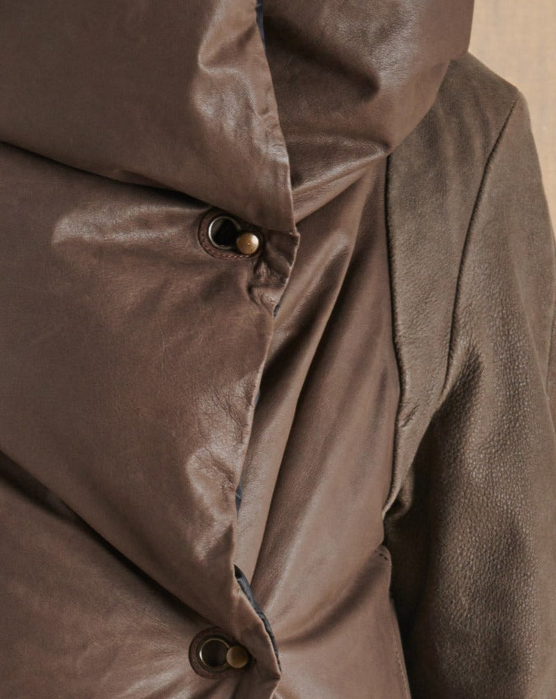 DOMED LEATHER COAT