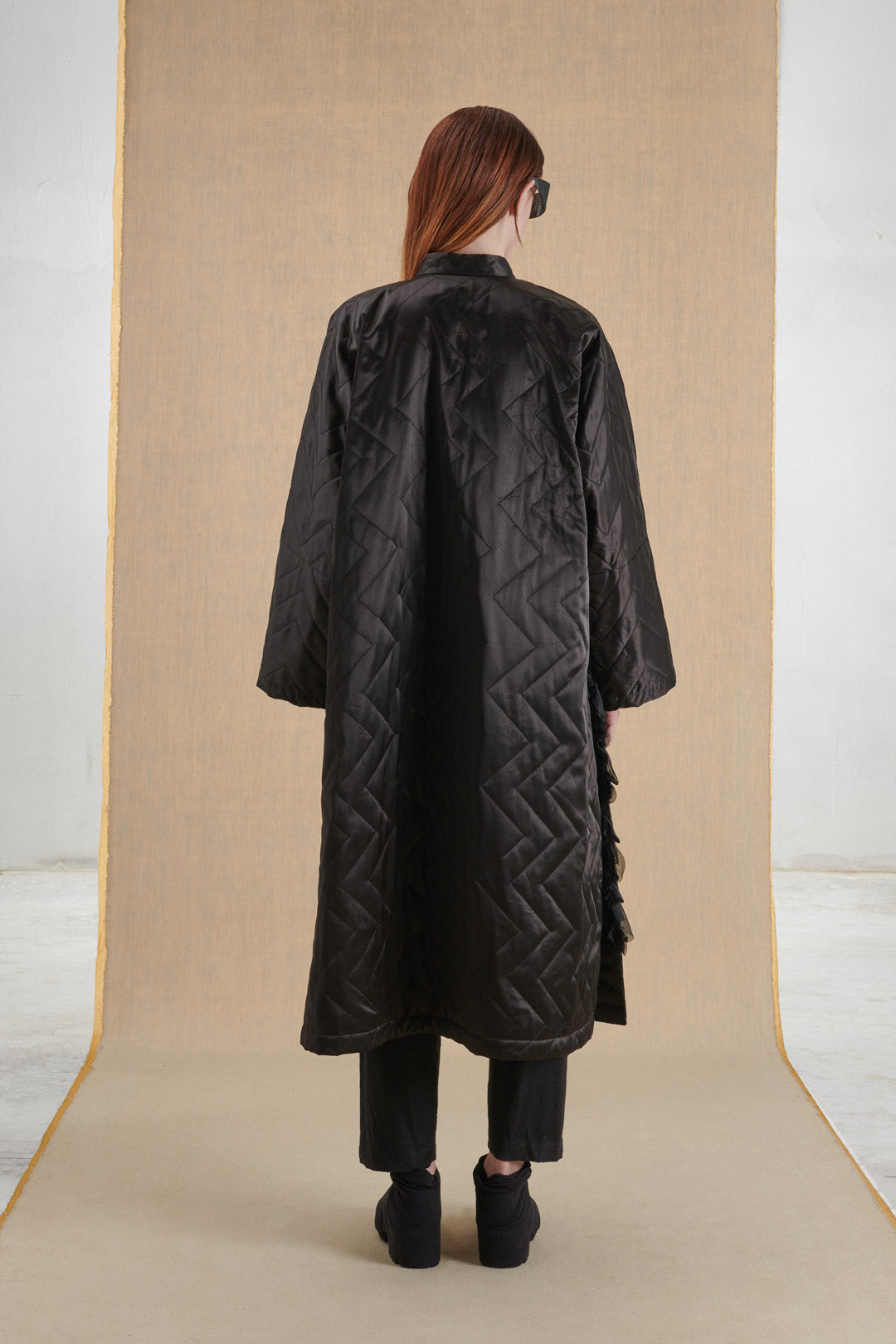 PADDED KIMONO COAT WITH RUFFLES