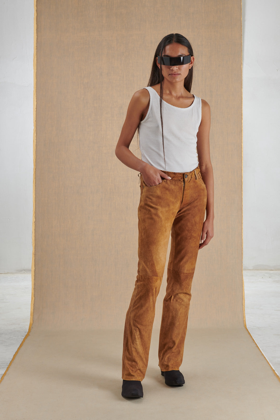 YSL BROWN TROUSERS WITH DECORATIVE INSERTS