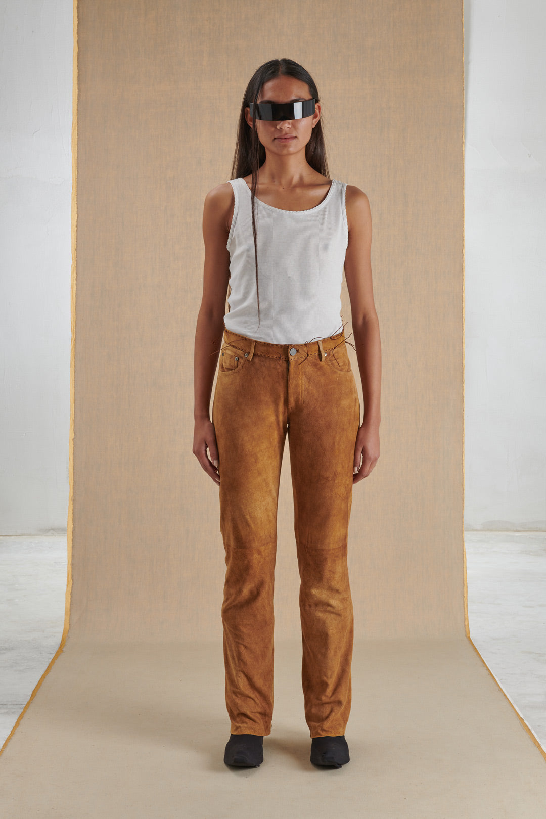 YSL BROWN TROUSERS WITH DECORATIVE INSERTS