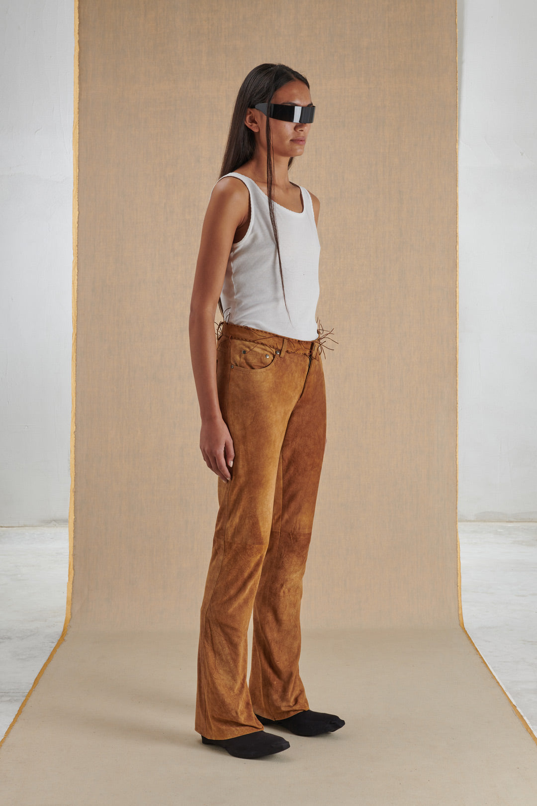 YSL BROWN TROUSERS WITH DECORATIVE INSERTS