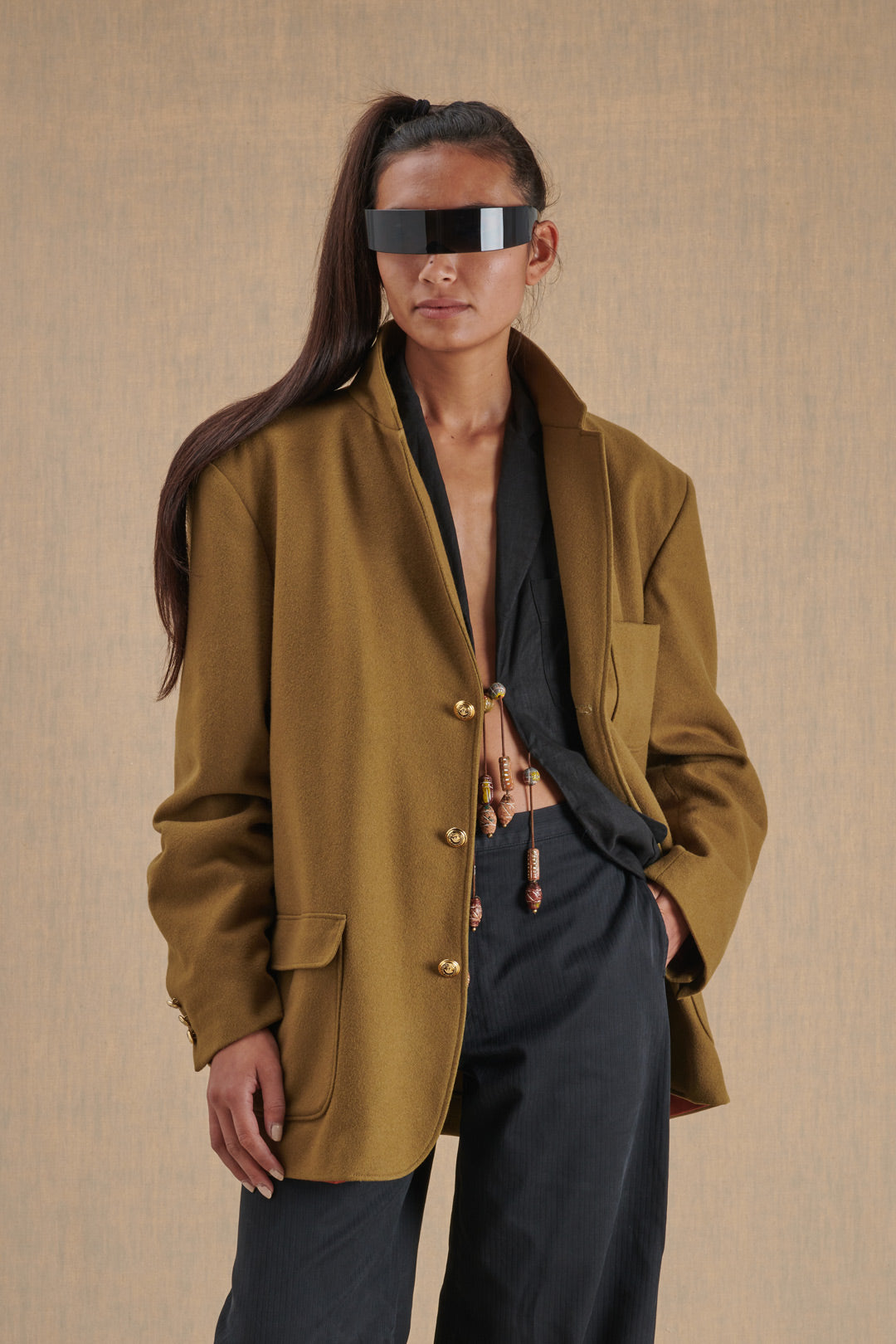 OLIVE GREEN JACKET WITH CONTRASTING LINING