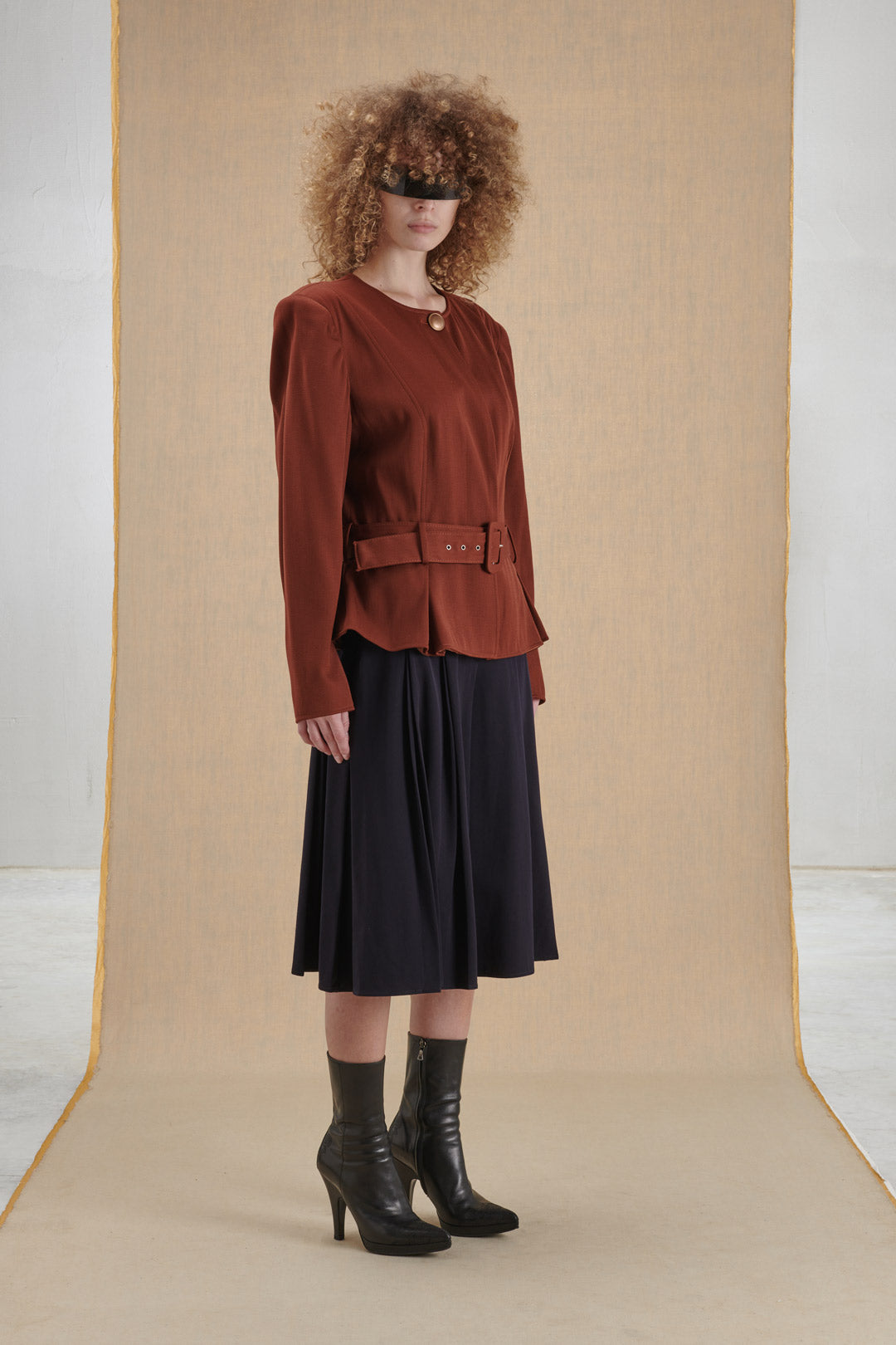 TERRACOTTA JACKET WITH FABRIC BELT