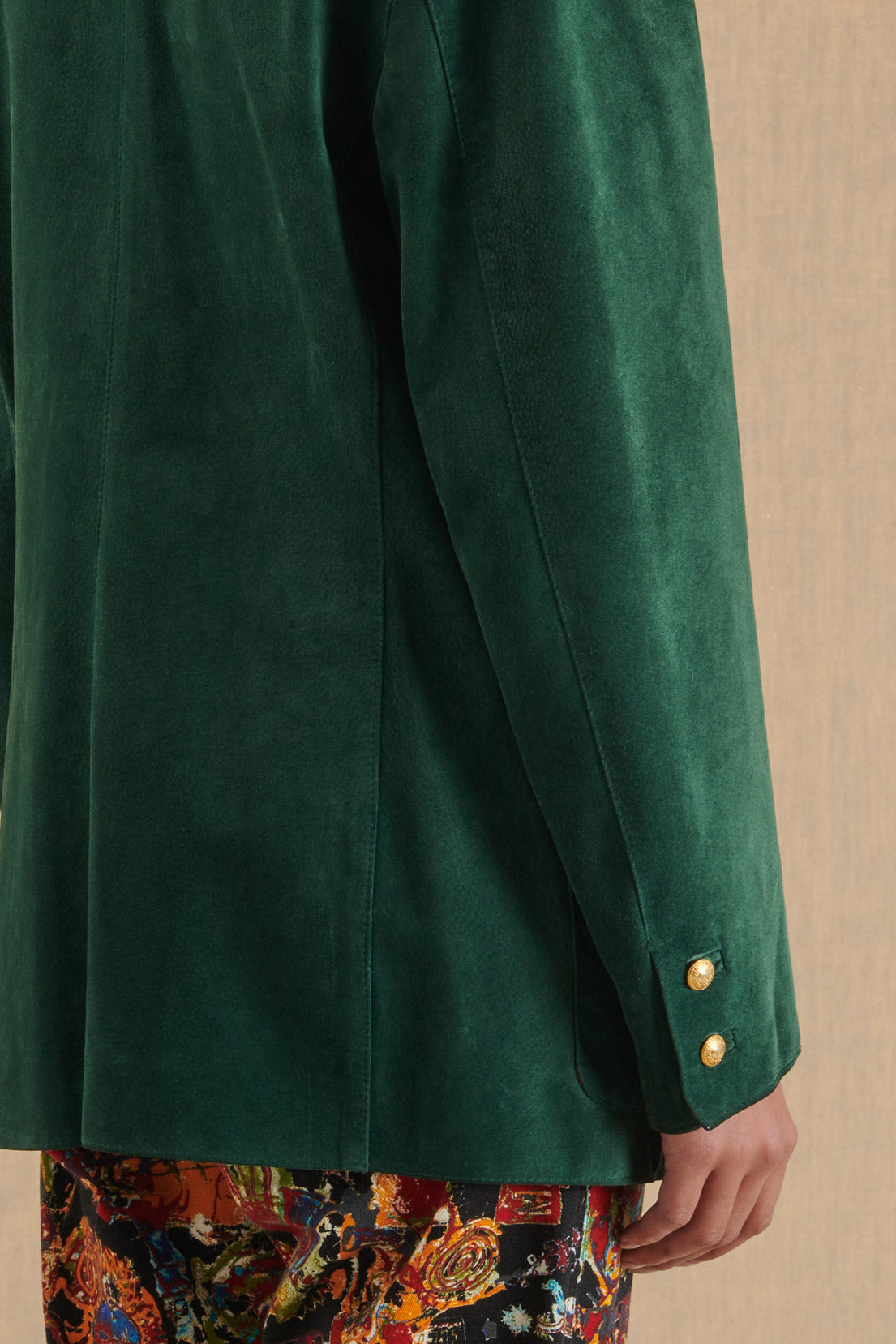 GREEN LEATHER JACKET WITH PRINTED LINING