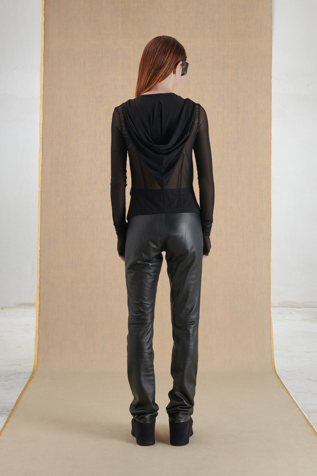 TRANSPARENT STRETCHY SHIRT WITH ZIPPER IN NETTED FABRIC