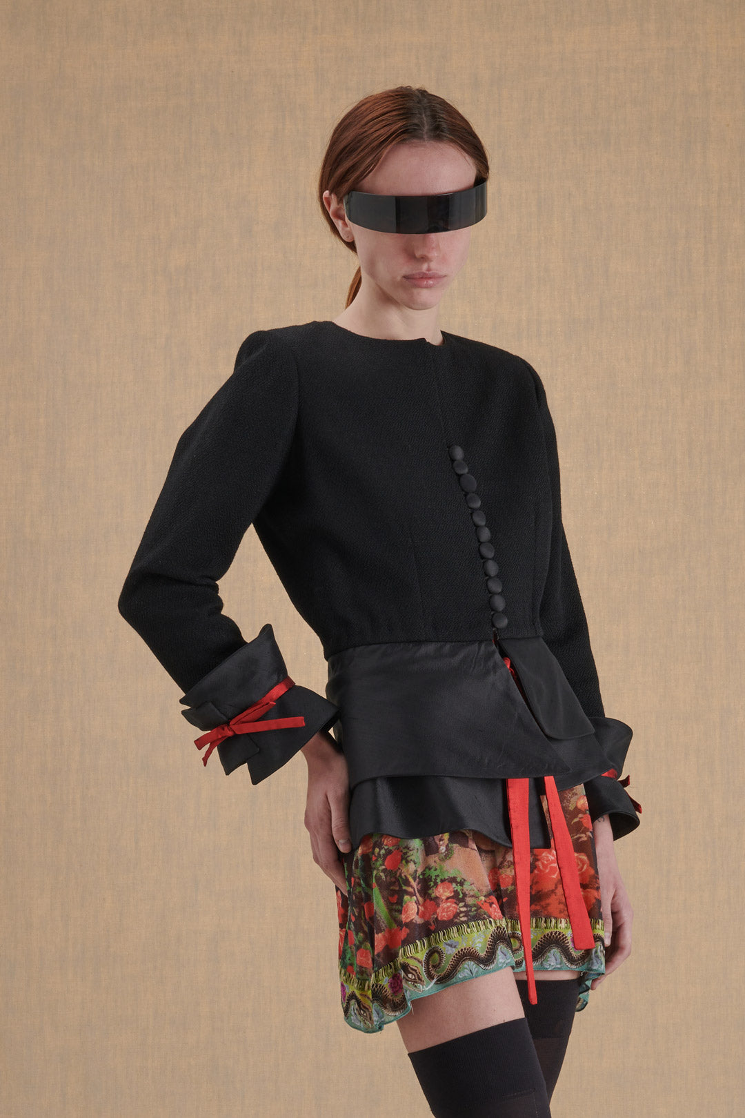 TALORED BLACK JACKET WITH BOURDEAUX RIBBONS