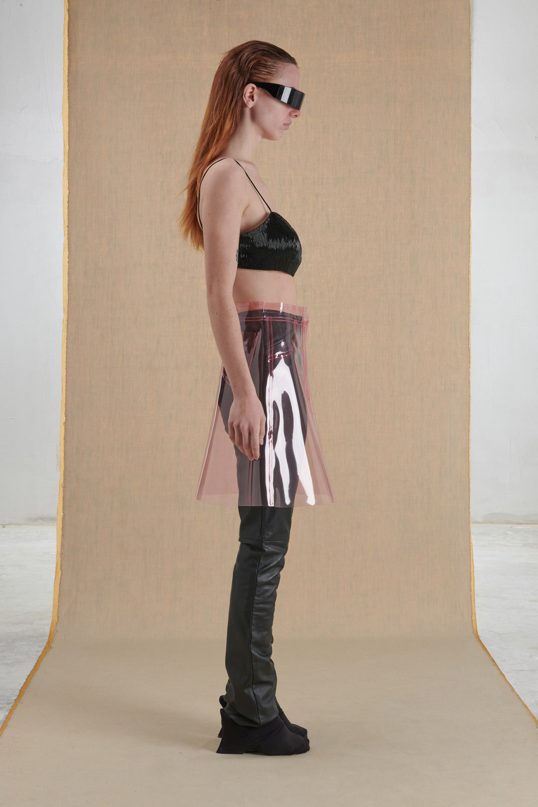 PINK TRANSPARENT VINYL MINI SKIRT