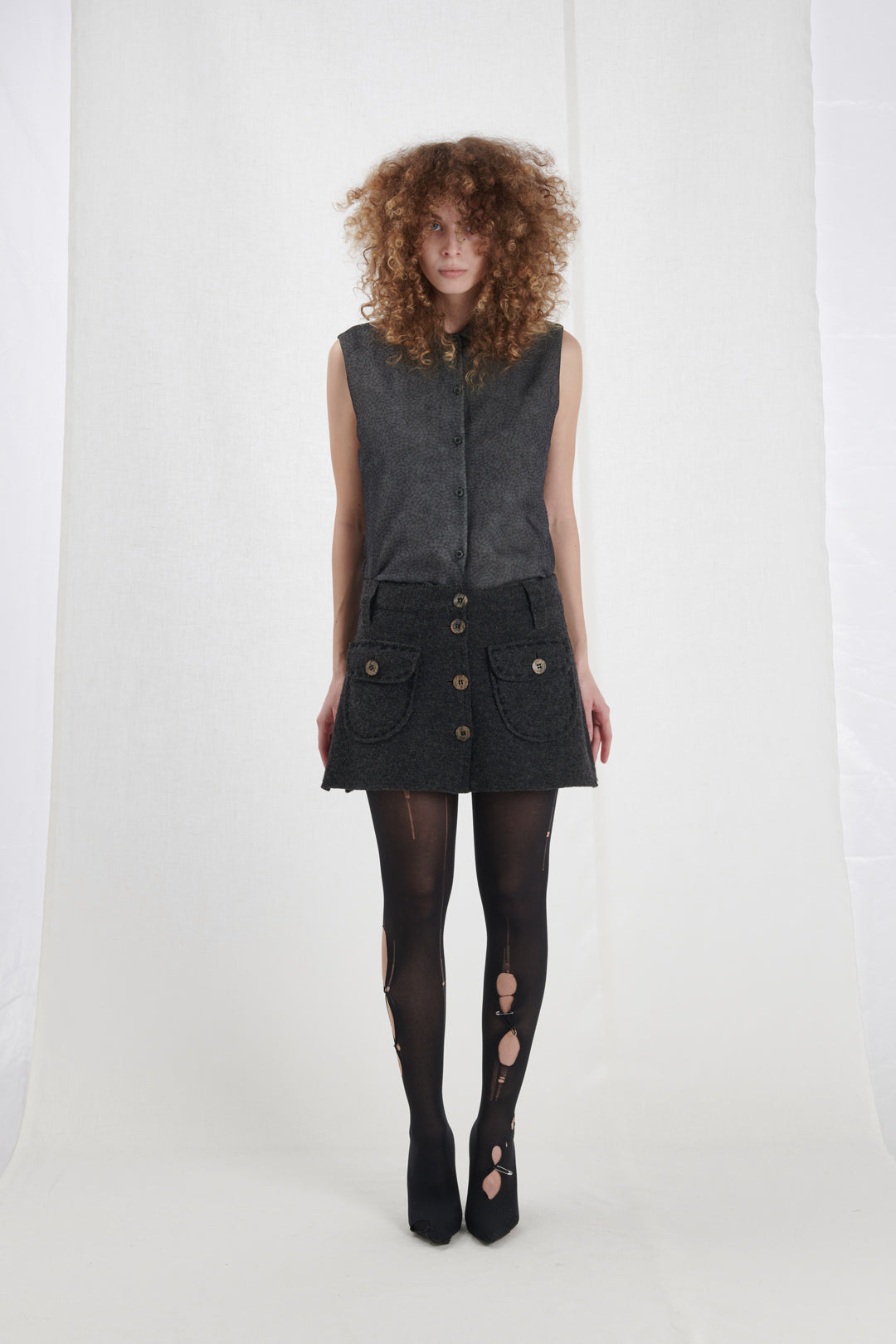 MINI SKIRT IN ANTHRACITE WOOL